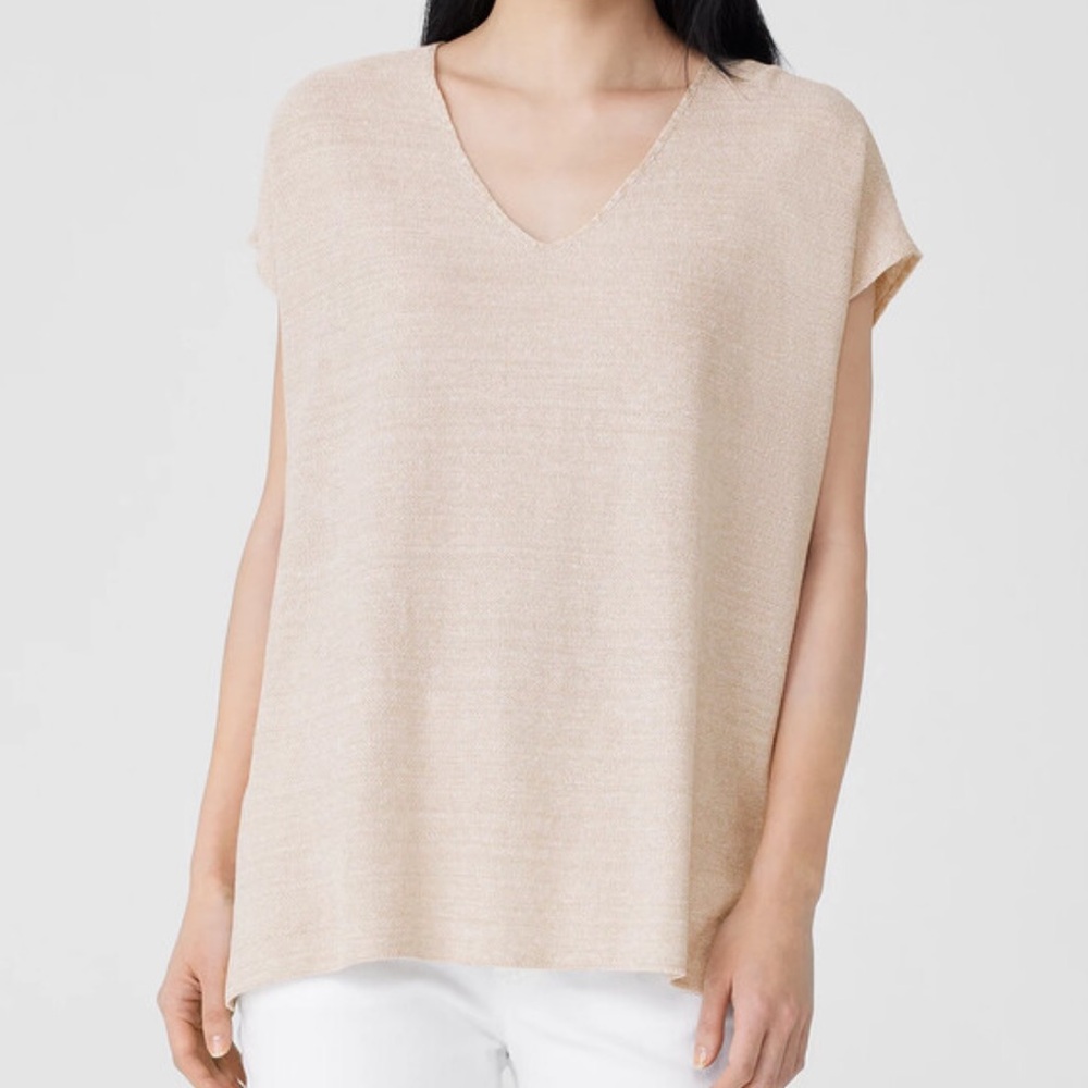 Eileen Fisher Organic Linen Cotton Seed V-Neck Top